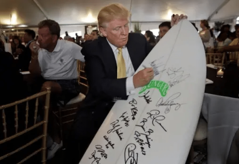 Surfers for Trump rejoice after Republican presidential candidate bans beach chairs and selfie sticks from oceanfront rally